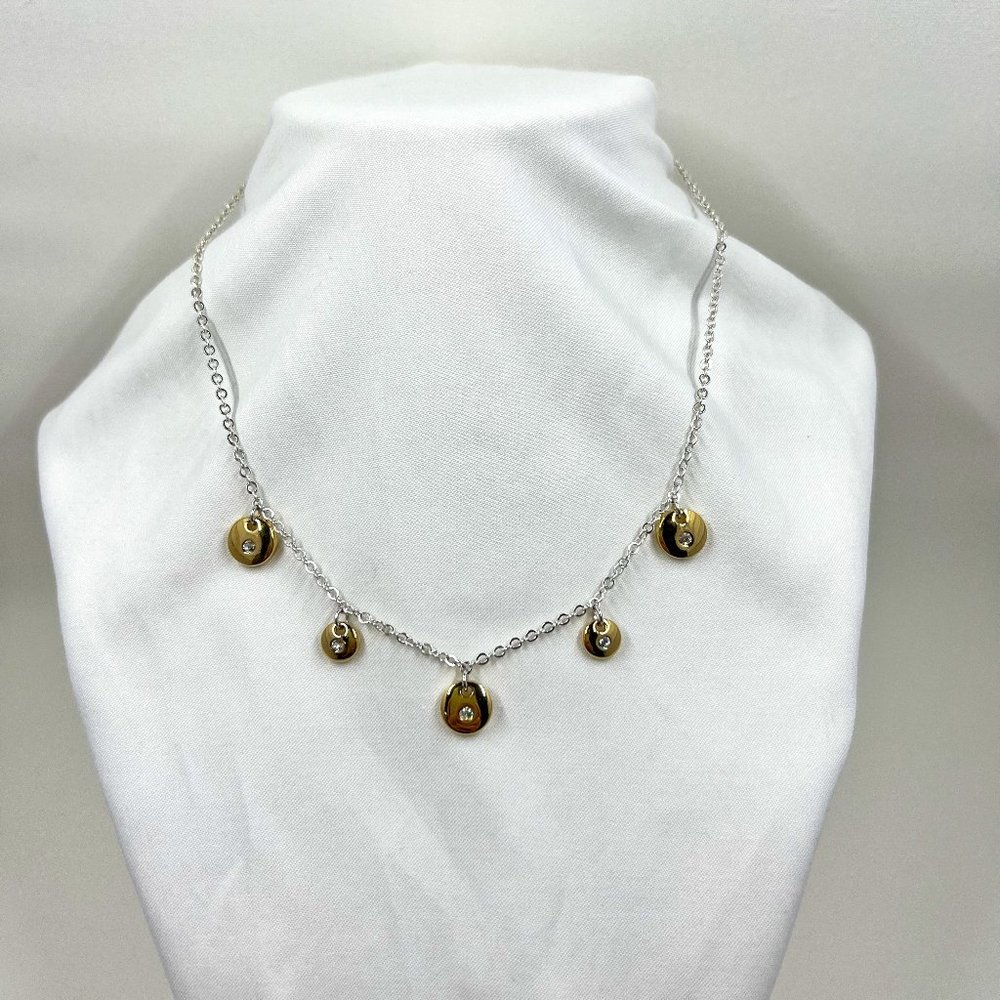 Monet Silver Toned 16” Necklace with Gold Toned Dangles